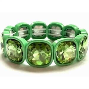 NEW ICONIC MI women's square crystal gemstone stretch bracelet in green